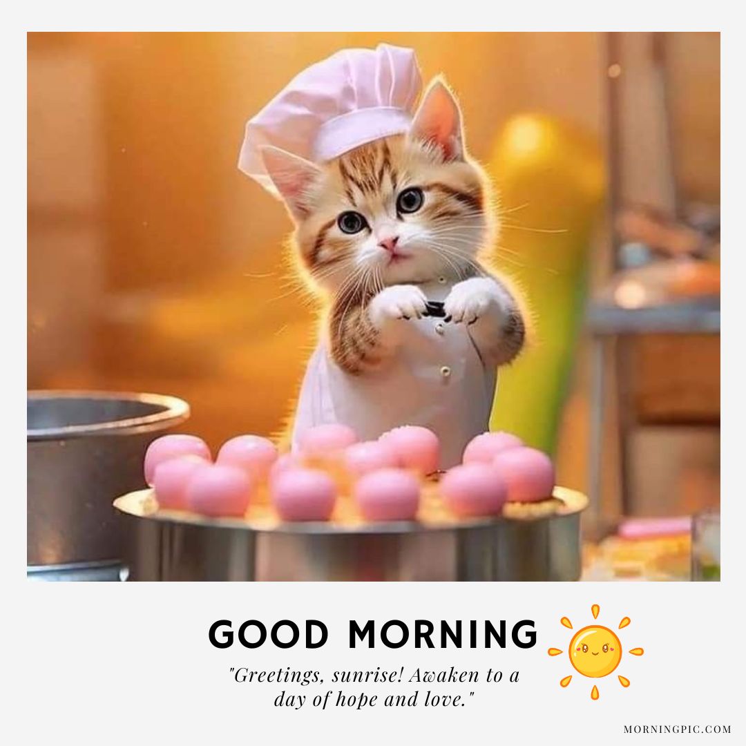 good morning images with positive words in english kitten chef